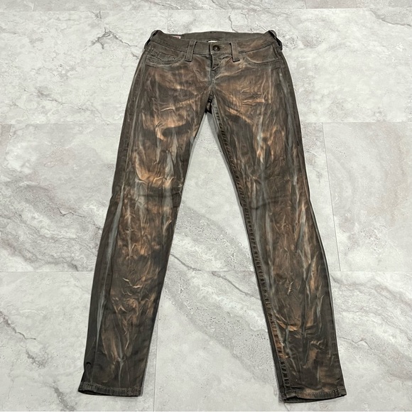 True Religion Casey Straight Marble Brown Acid Wash Jeans Size‎ 26 - Picture 1 of 7